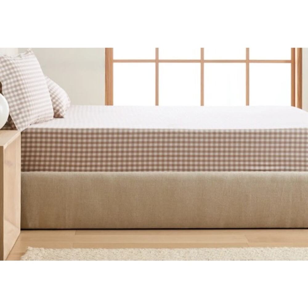 NEW Quince  QUEEN 3 Piece Crisp Percale Gingham Fitted Sheet Set Cafe Brown - Picture 2 of 7